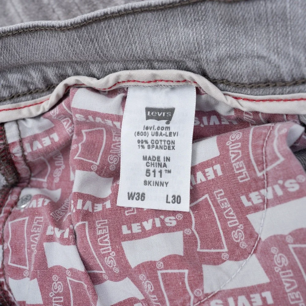Levis 511 Skinny Jeans Mens Gray Denim Pants 36x30 Fit 31 Light Wash Casual